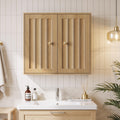 Wall Mounted Bathroom Cabinet Double Door Medicine Cabinet With Vertical Grooved Design Wall Mounted Storage Cabinet