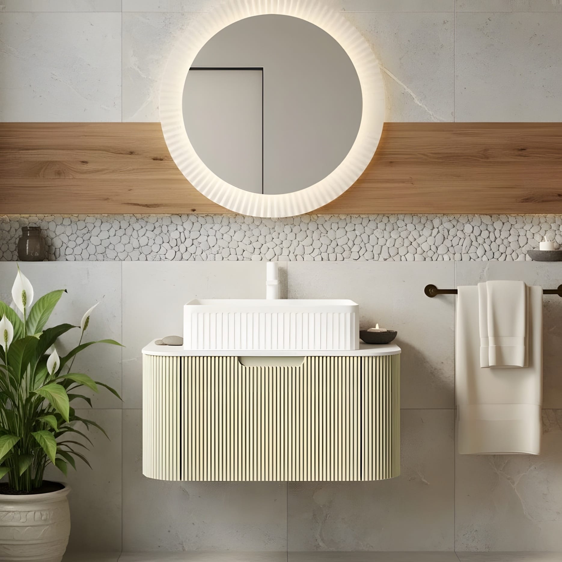 Wall Mounted Bathroom Vanity With White Rectangular Ceramic Basin
