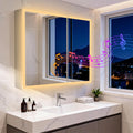 Wall Mounted Medicine Cabinet Bathroom Cabinet Jewelry Organizer With Bluetooth Dual Speakers Adjustable Glass Shelves