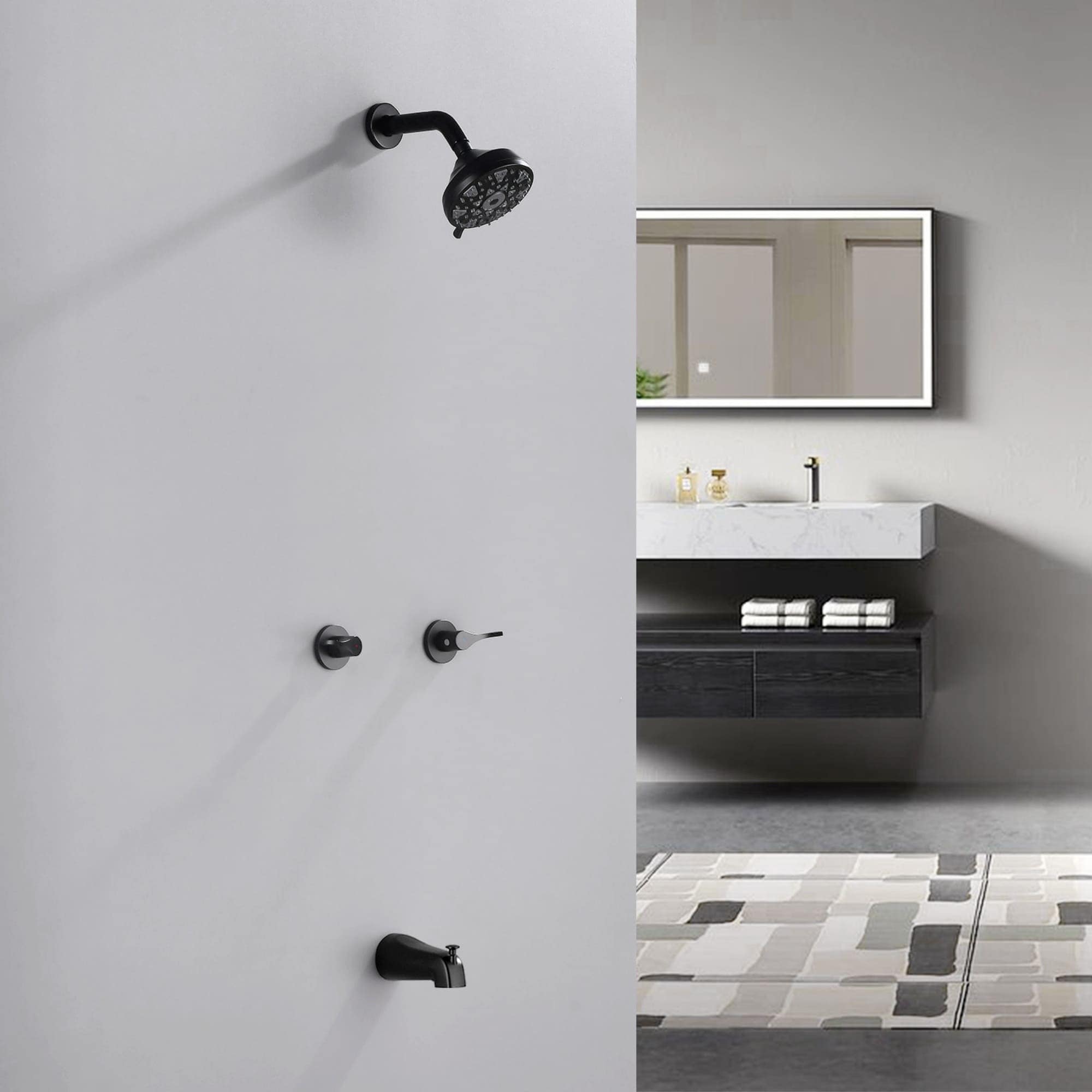 Wall Mounted Shower System With Tub Spout Double Handle Shower Faucet Set With Rough In Valve