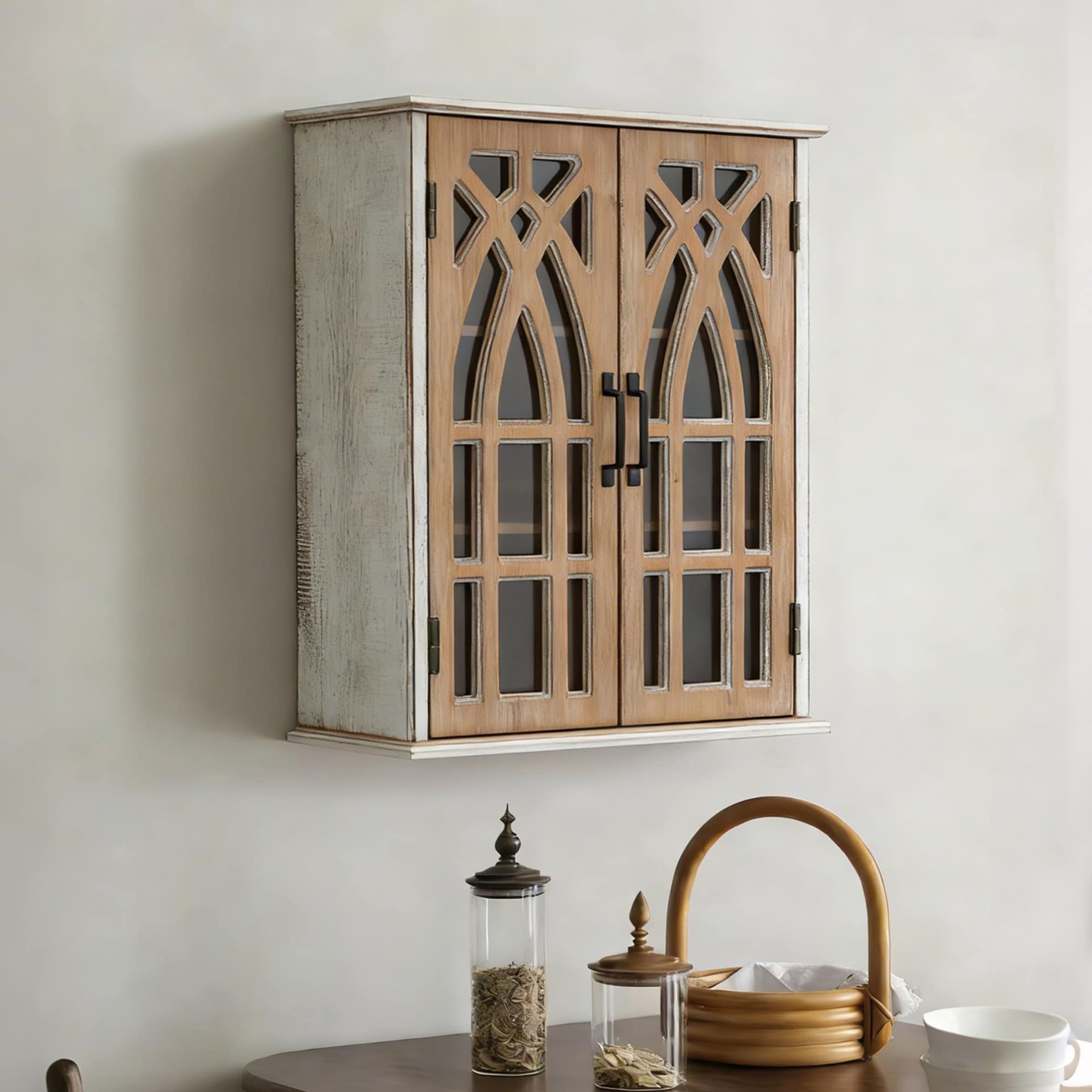 Wall Mounted Storage Cabinet With Shelves Natural Display Cabinet Accent Cabinet For Living Room Kitchen
