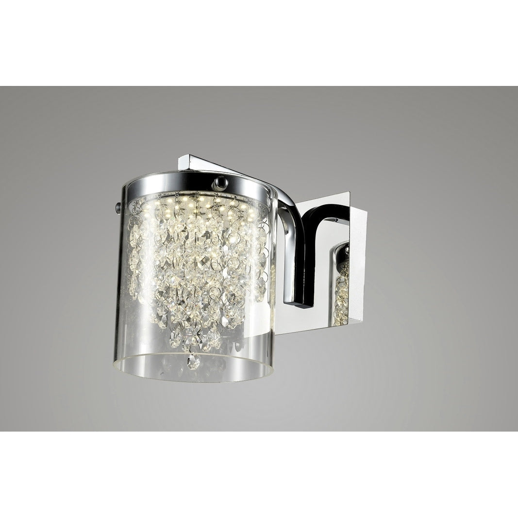 Led Wall Sconce With Chrome Metal Frame And Crystal Accents