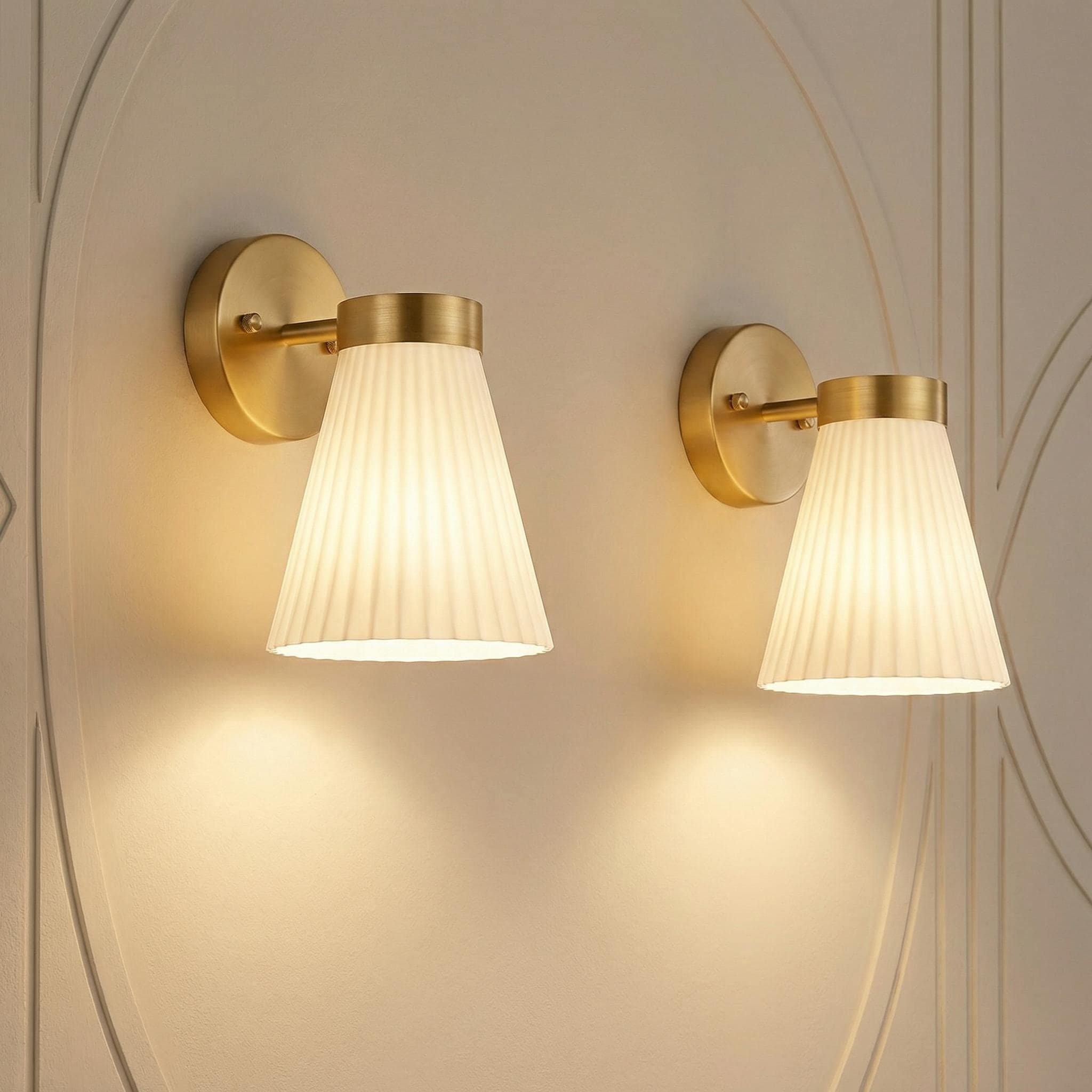 Farmhouse Wall Sconce With Frosted White Striped Shade Set Of 2 2 Pack