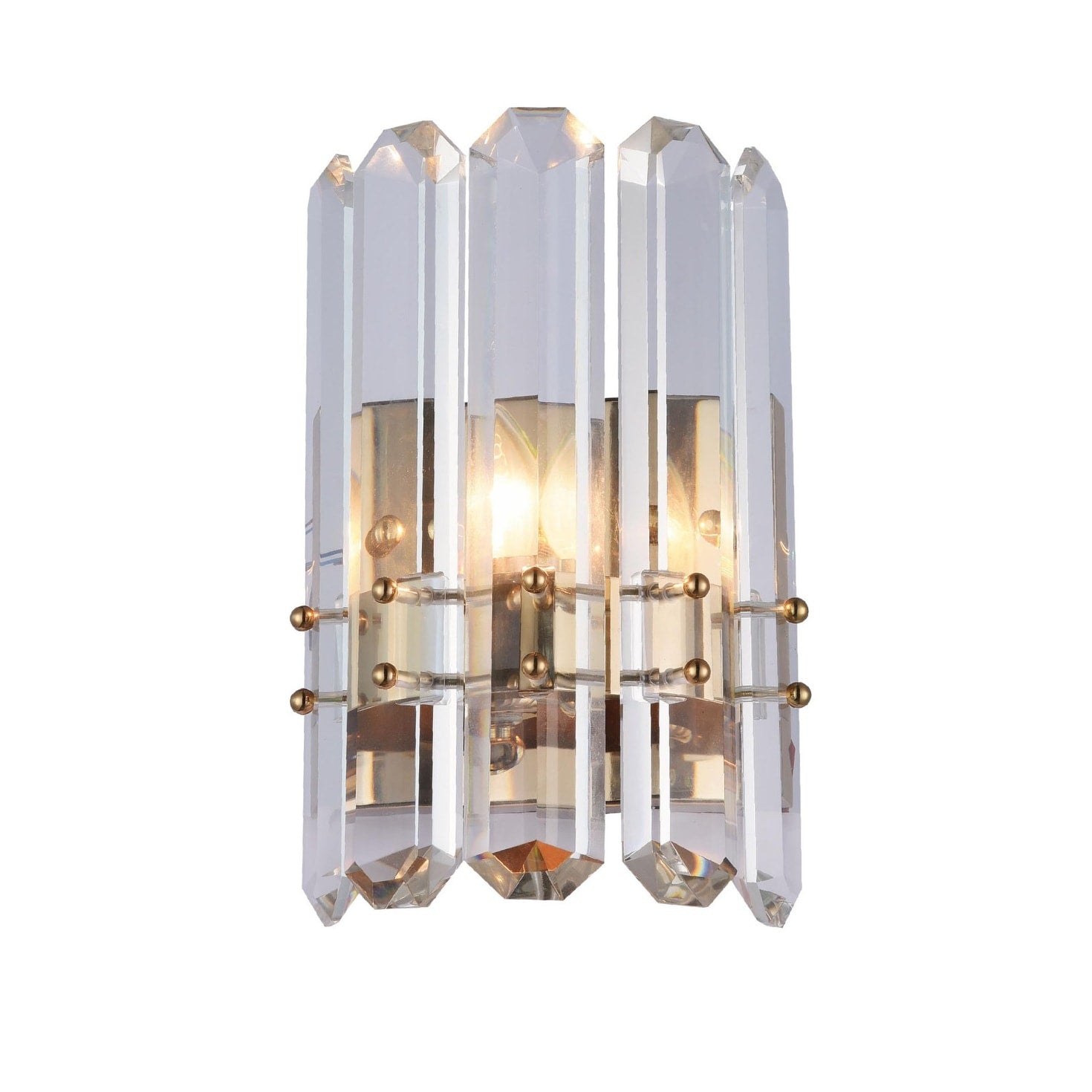 Gold Metal Frame Wall Sconce With Clear Crystal Plaques