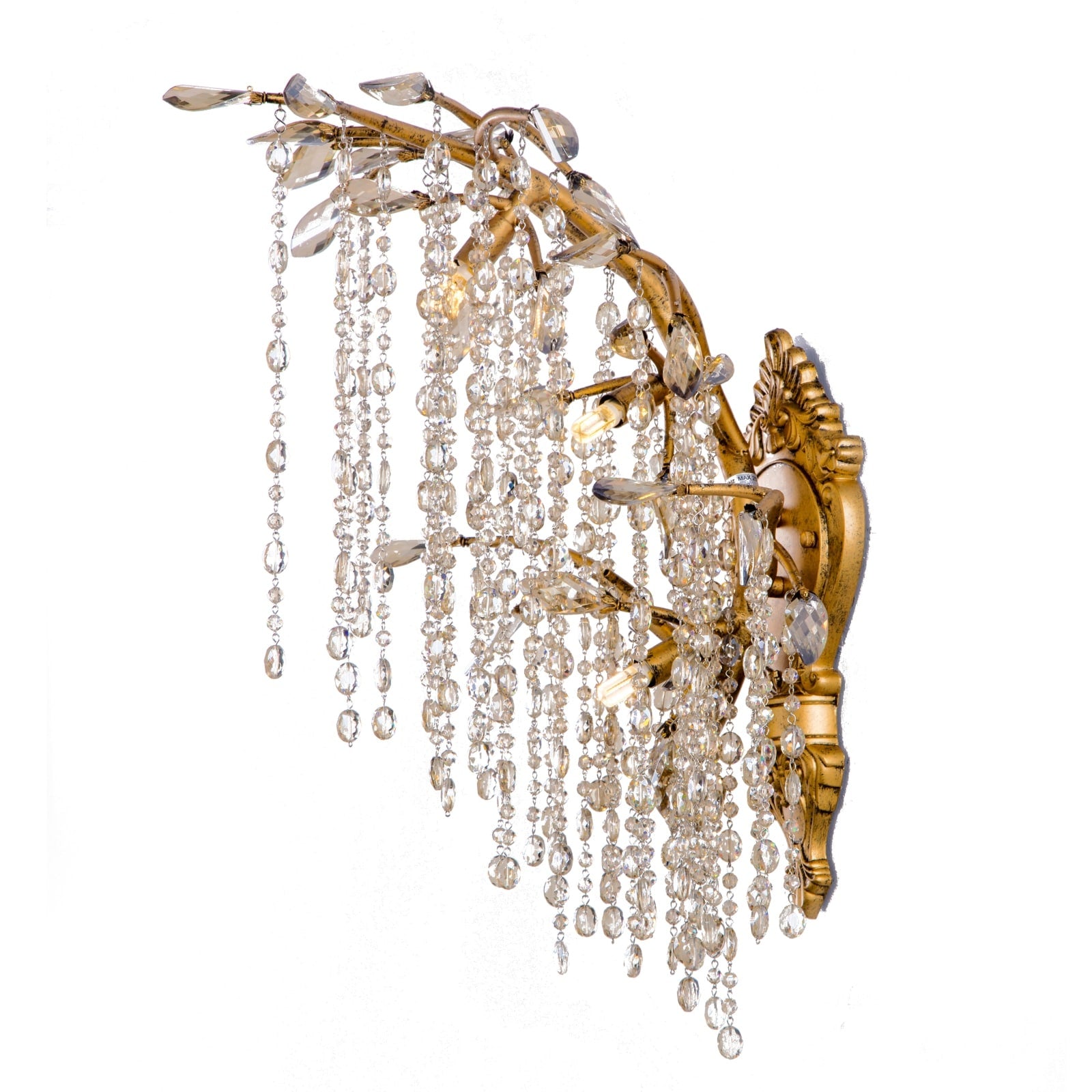 Gold Metal Wall Sconce With Crystal Accents
