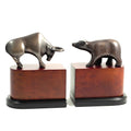 Wall Street Bronze Wood Bull Vs. Bear Bookends