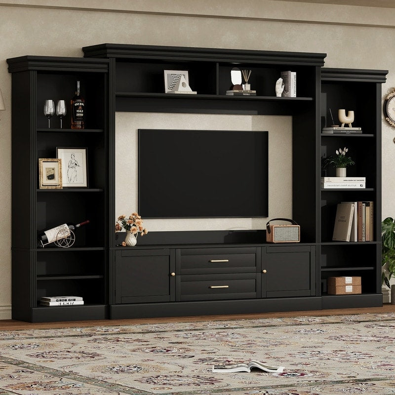 Wall Unit Tv Stand With Bridge For Tvs Up To 70 Farmhouse Entertainment Center With Bookshelves Drawers For Living Room