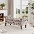 Wallen Traditional Rolled Arm Storage Bench Ottoman With Pewter Nailhead Trim In Black Floral With Dark Brown Solid Wood Legs