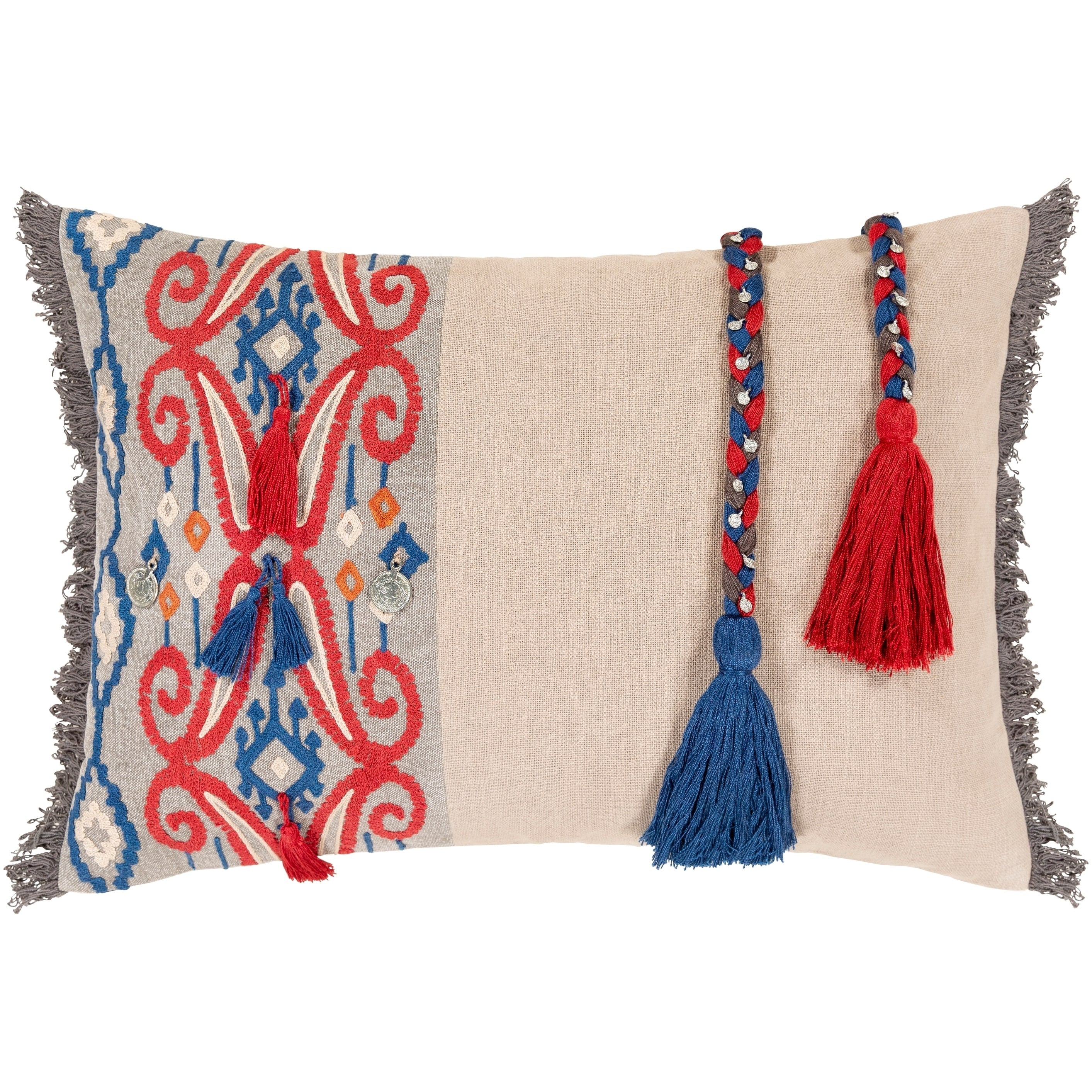 Wallie Embroidered Tribal 14X20 Inch Lumbar Throw Pillow