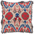 Wallie Embroidered Tribal Red And Blue Throw Pillow