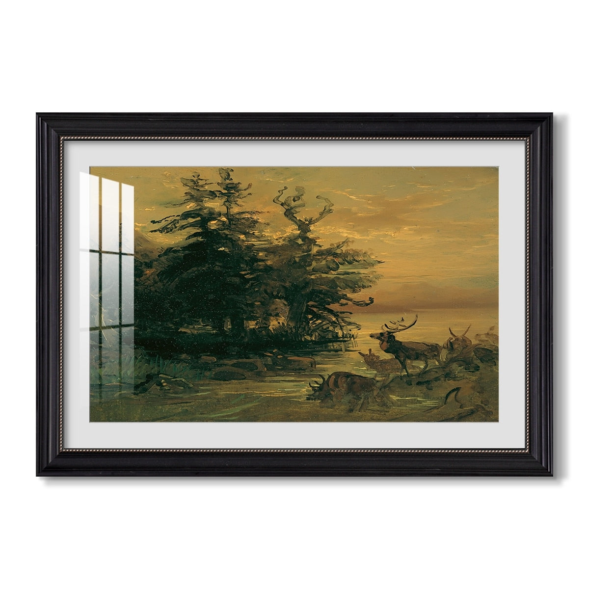 Wallowing Deer On The C 1850 Friedrich Gauermann Custom Framed Print
