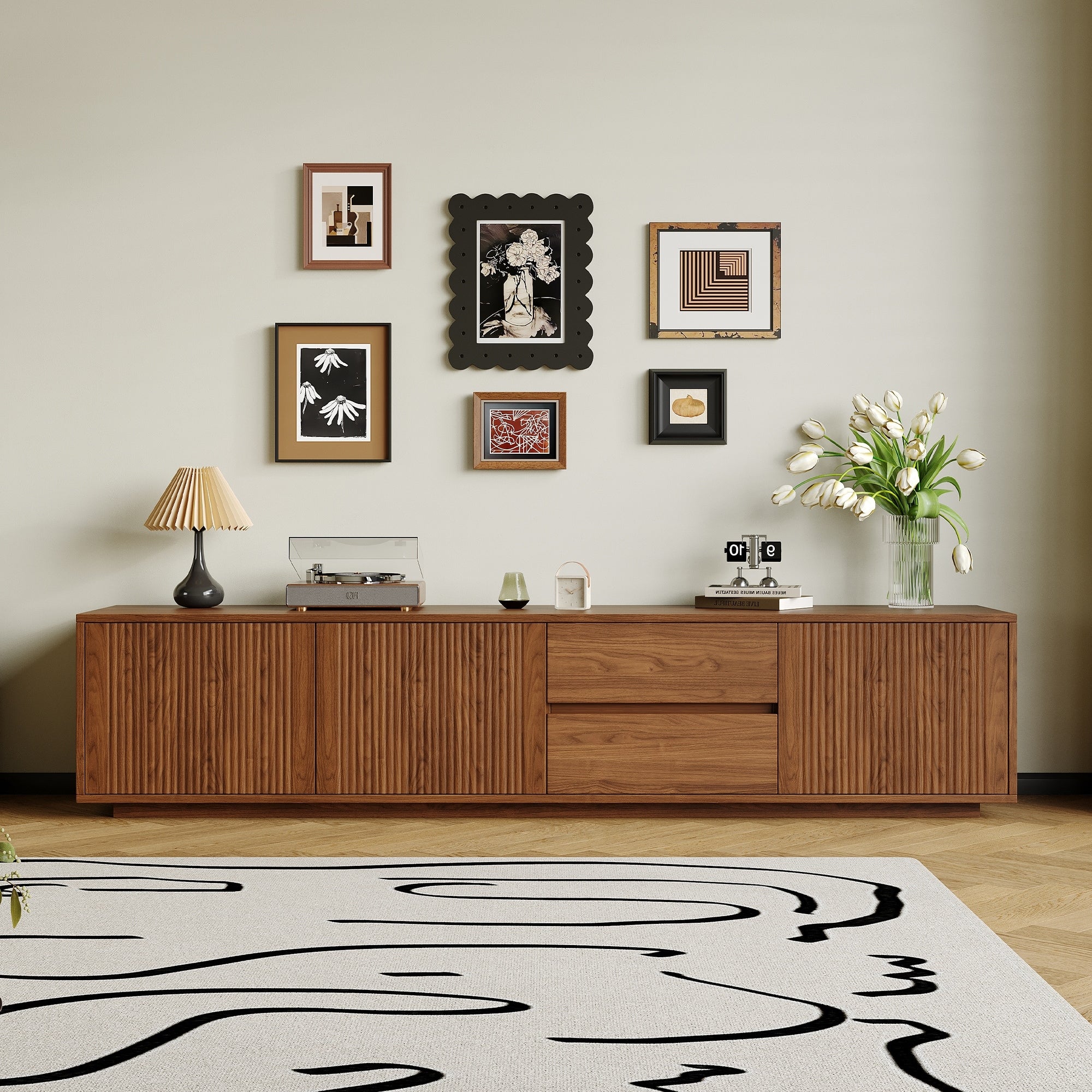 Walnut Brown Mid Century 79 Tv Stand With Storage Retro Media Console For Living Room