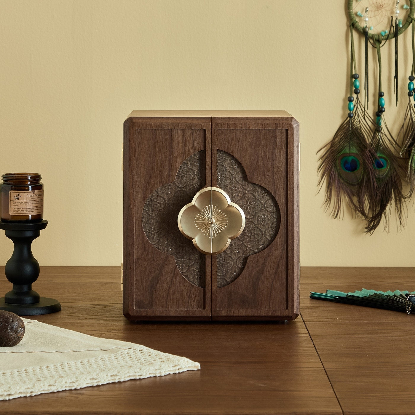 Walnut Color Double Doors With Begonia Handle 5 Layer High Capacity Jewelry Box 9.06