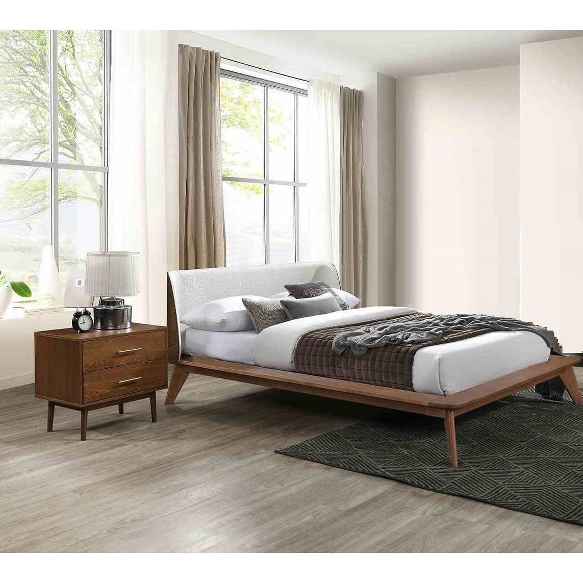 Walnut Finish 3Pc Bedroom Furniture Set Modern