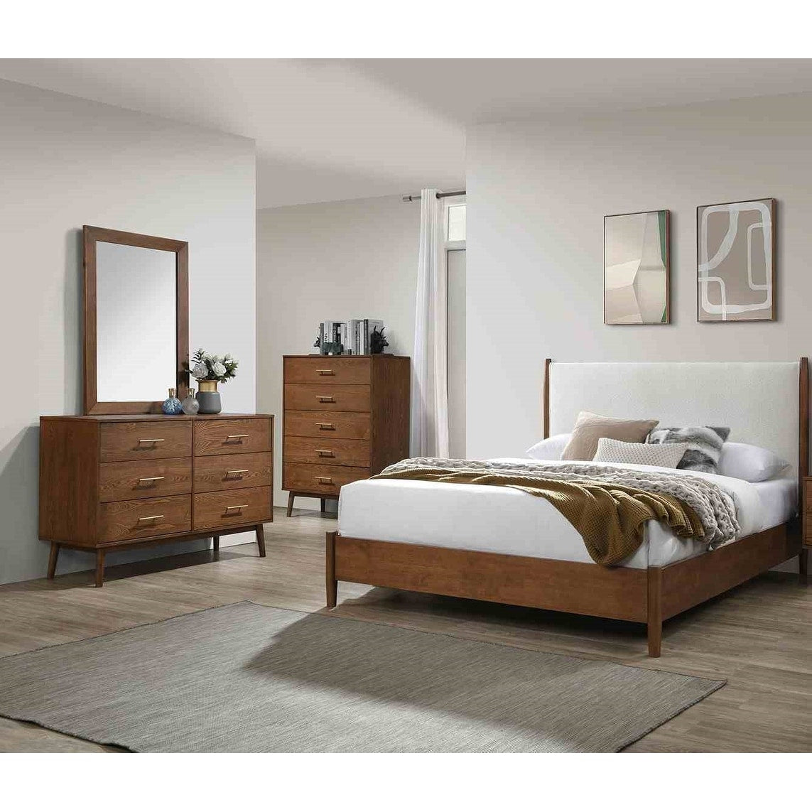 Walnut Finish Classic 4Pc Wooden Bedroom Furniture Set