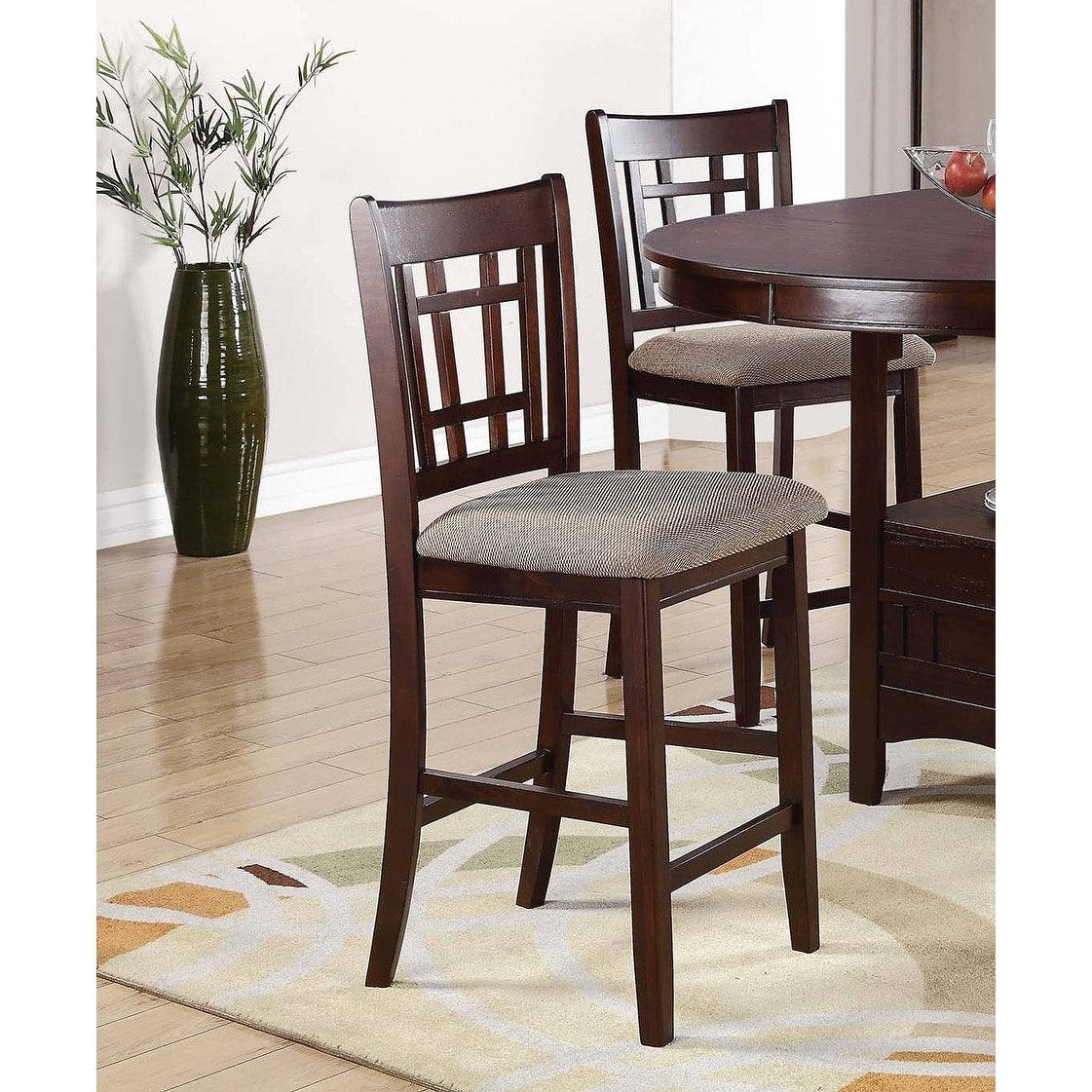 Walnut Finish Counter Height Dining Chairs Open Square Backrest