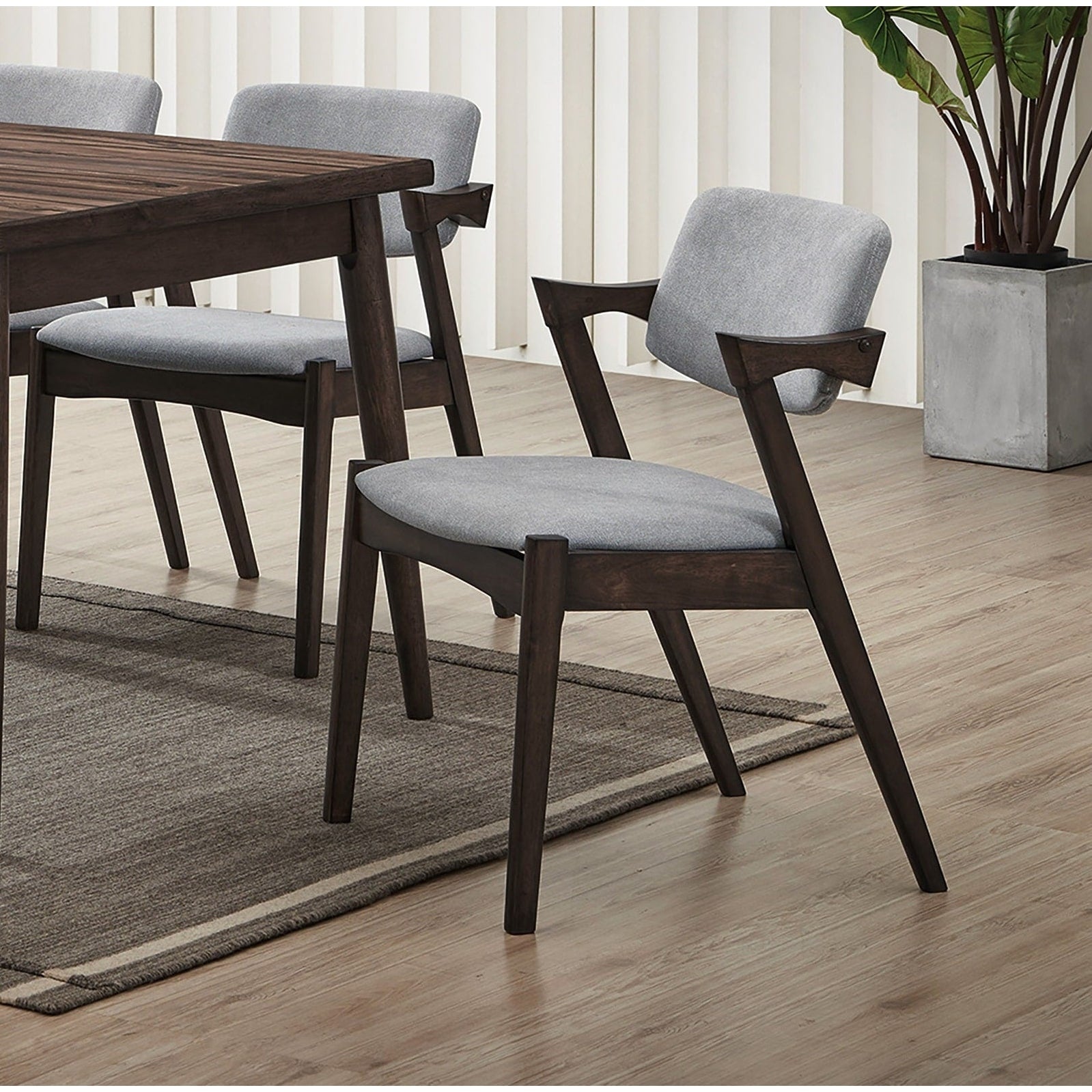 Walnut Finish Dining Chairs Angled Legs Supportive Back