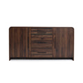 Walnut Finish Engineered Wood 2 Door 3 Drawer Sideboard Cabinet With Rounded Corners 31.69 H X 59.06 W X 15.75 D