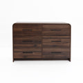 Walnut Finish Engineered Wood 6 Drawer Horizontal Dresser With Rounded Corners