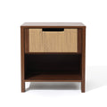 Walnut Finish Mdf Wood With Rope Front 1 Drawer Nightstand And End Table