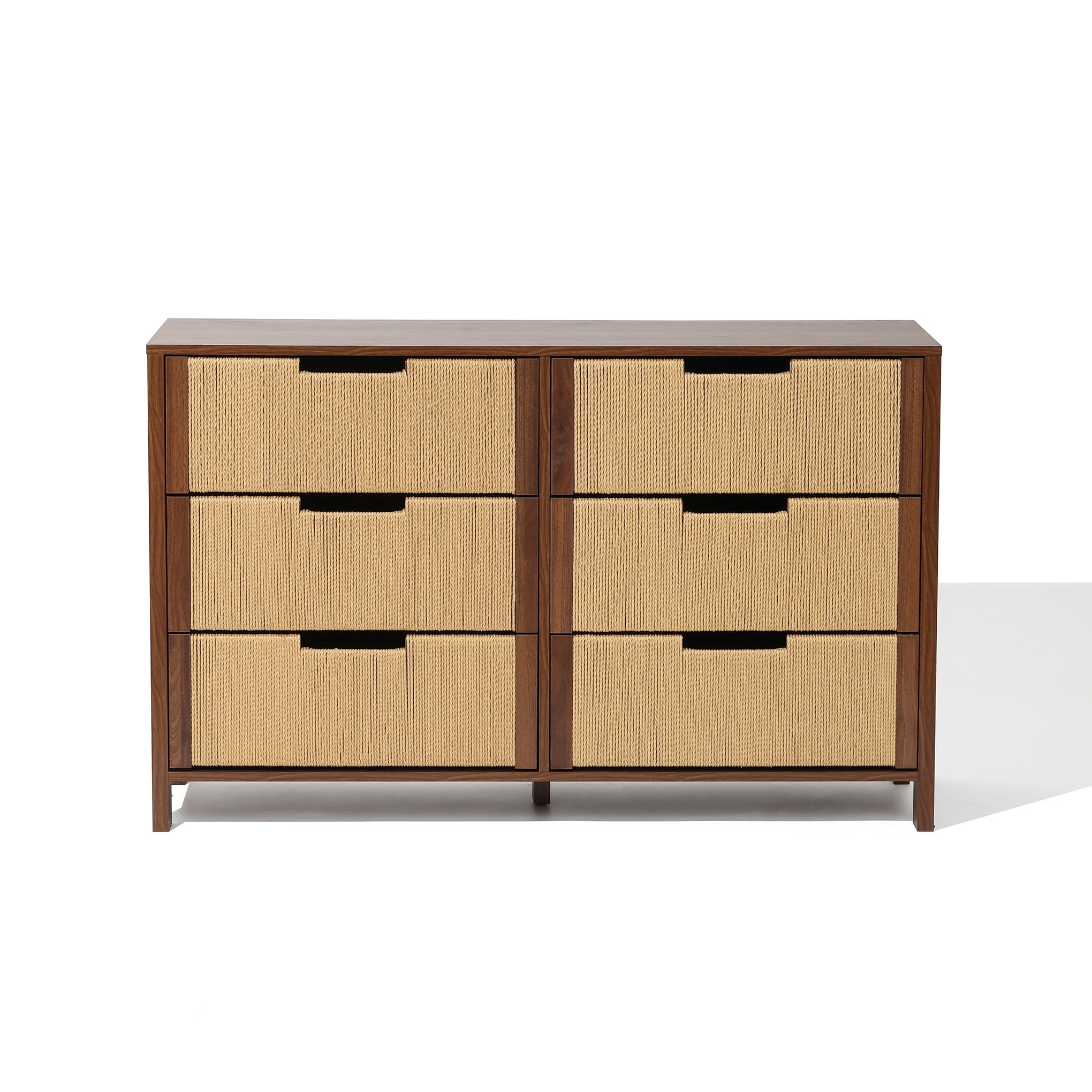 Walnut Finish Mdf Wood With Rope Front 6 Drawer Horizontal Dresser