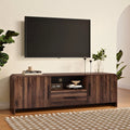 Walnut Finish Manufactured Wood 2 Door 1 Drawer Tv Console With Rounded Corners 21.65 H X 68.9 W X 15.75 D