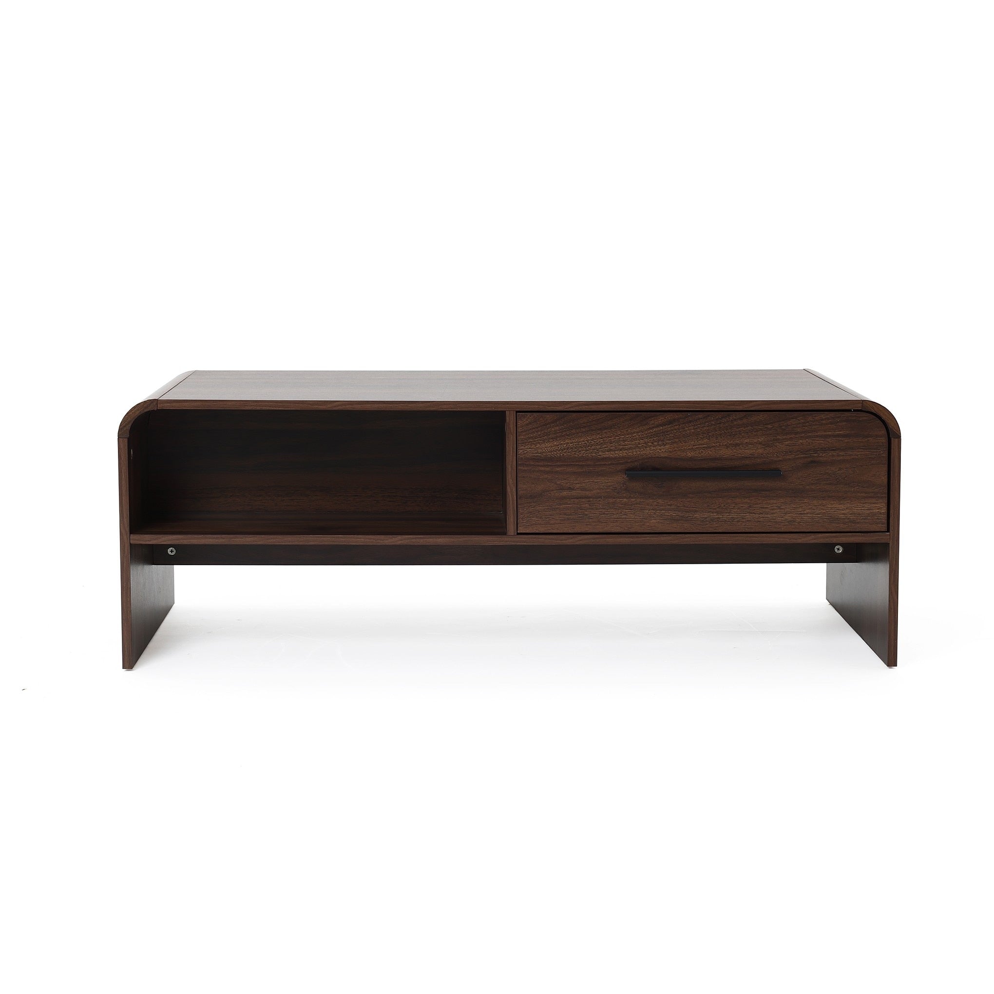 Walnut Finish Manufactured Wood Storage Coffee Table With Rounded Corners 16.93 H X 47.24 W X 24.8 D