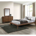 Walnut Finish Modern 3Pc Wing Back Platform Bed Dresser Mirror Bedroom Set