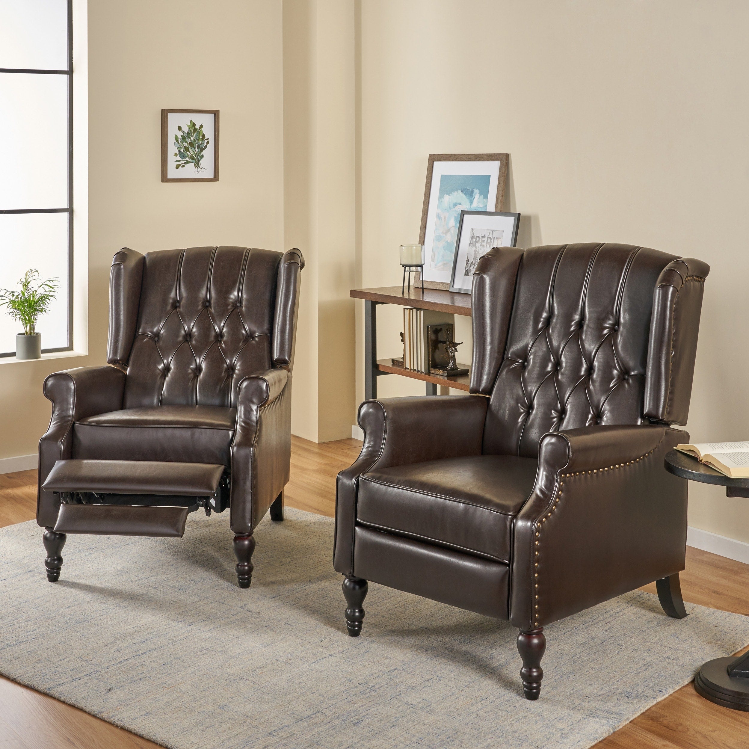 Walter Contemporary Tufted Bonded Leather Recliner Set Of 2 By Christopher Knight Home
