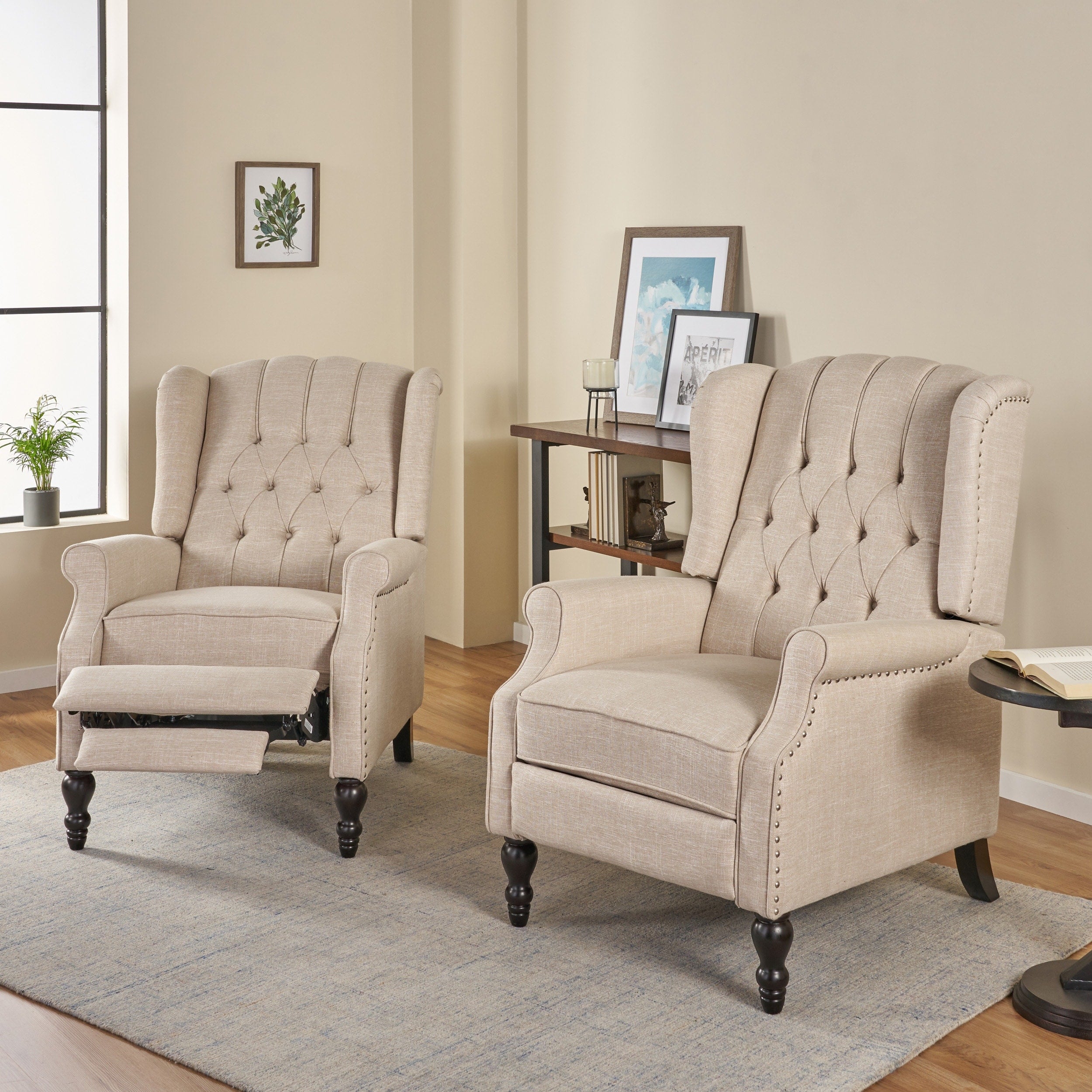 Walter Contemporary Tufted Fabric Recliner Set Of 2 By Christopher Knight Home