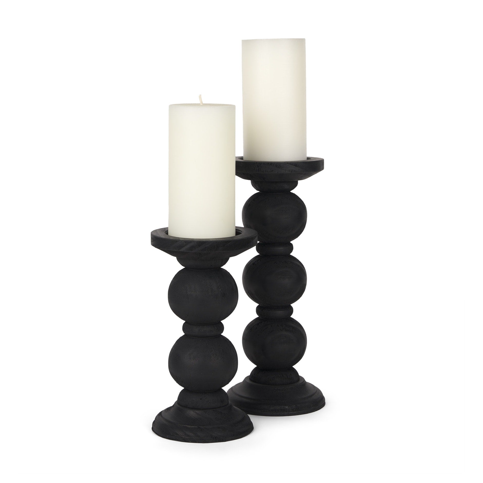 Wanda Matte Black Wood Pillar Candle Holders Set Of 2 4.8L X 4.8W X 11.5H
