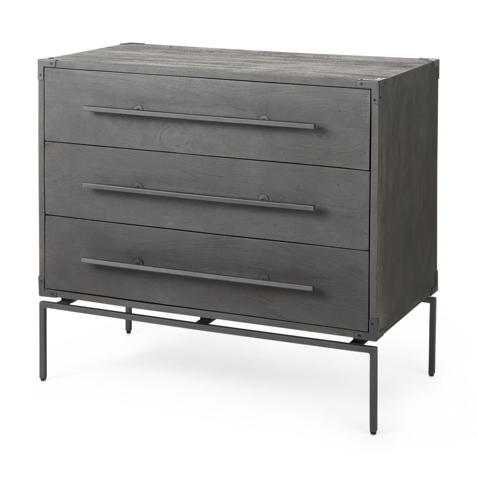 Mercana Ward Brown Wood Metal 3 Drawer Cabinet