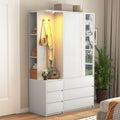 Wardrobe Armoire Closet With 2 Doors White Clothing Storage Cabinet With 6 Drawers And Hanging Rail