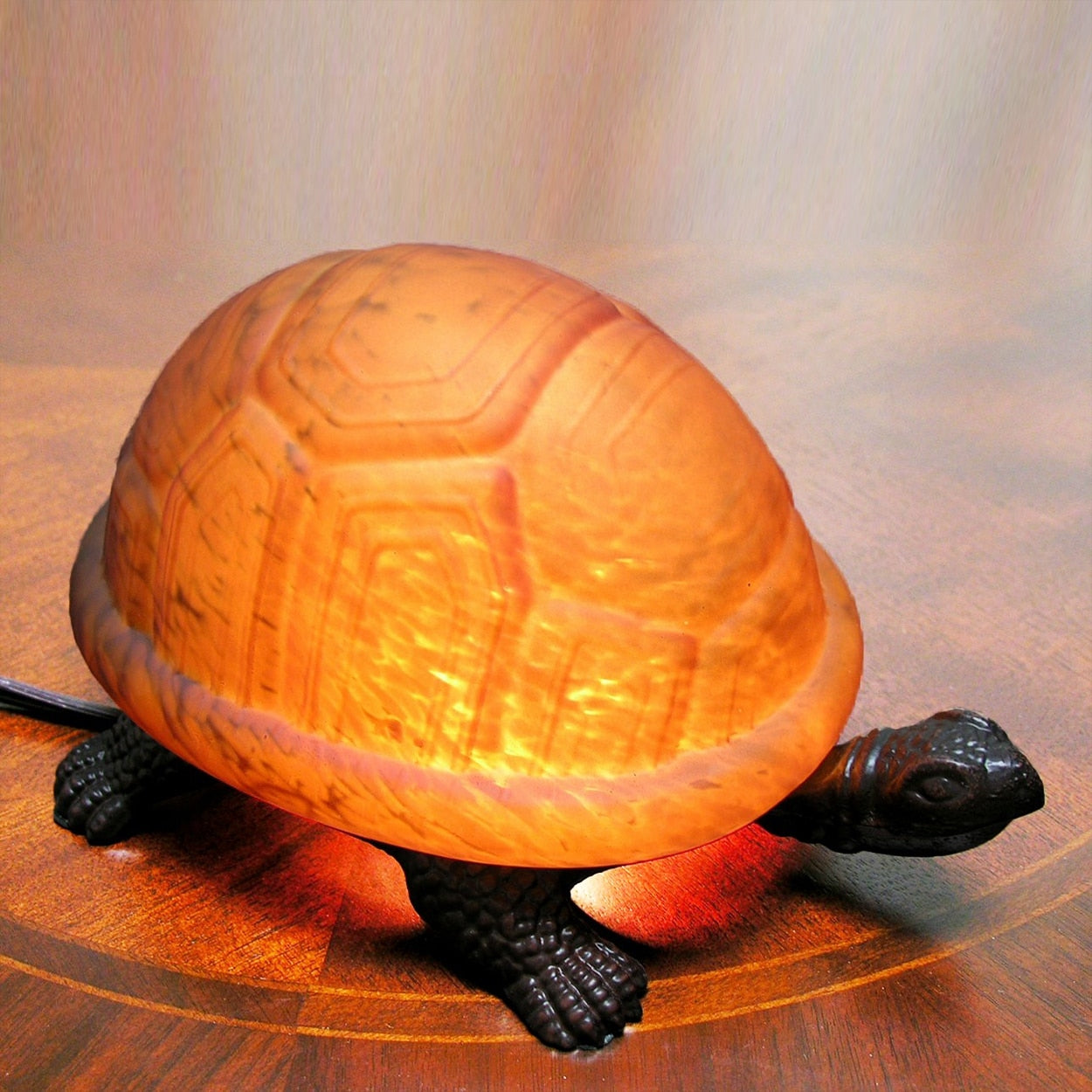 Warehouse Of Tiffany Amber Art Glass Turtle Accent Lamp