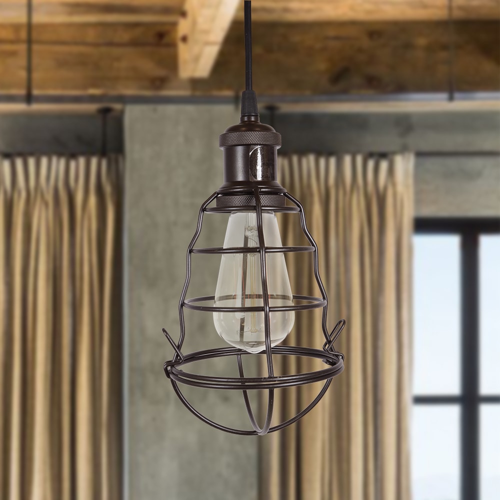 Warehouse Of Tiffany Burmane Blavk Metal Single Caged Edison Bulb Lamp Pendant