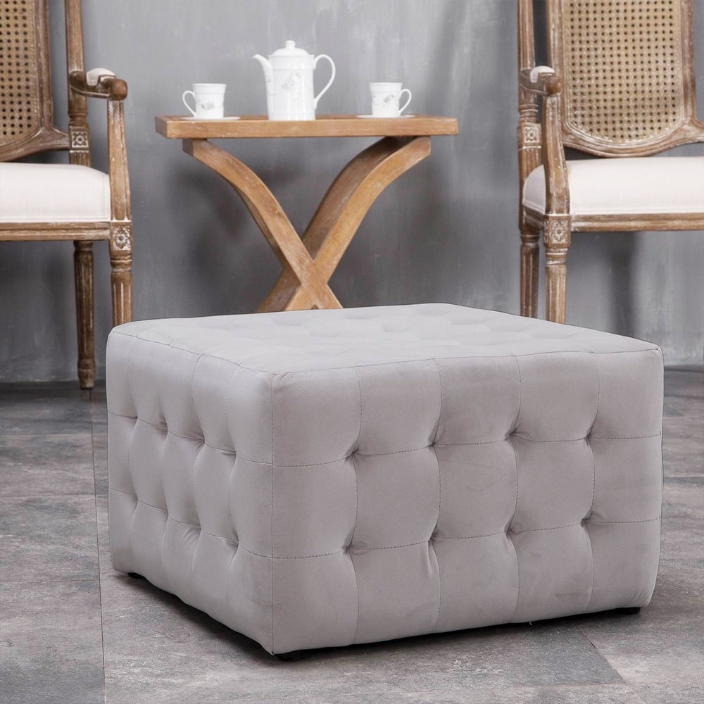 Warehouse Of Tiffany Margazi Grey 23 Inch Square Tufted Padded Ottoman