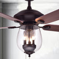 Warehouse Of Tiffany Tibwald Wood Glass 52 Inch 5 Blade Lighted Ceiling Fan Optional Remote Brown
