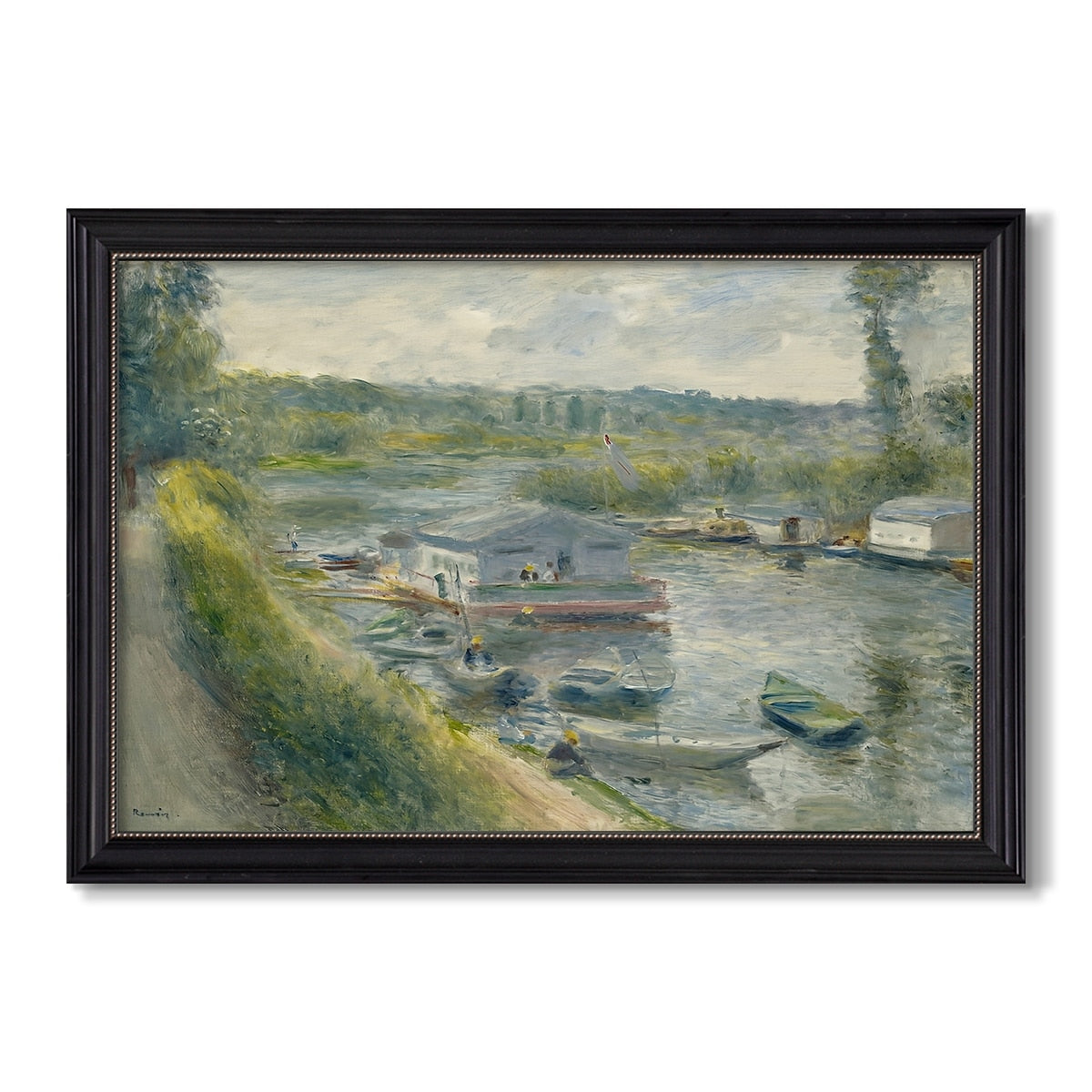 Wash House Boat At Bas Meudon C 1874 Pierre Auguste Renoir Custom Framed Canvas