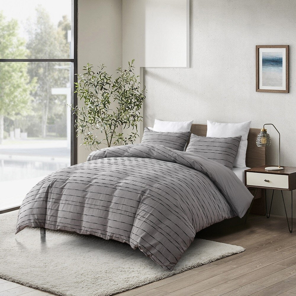 Cotton Duvet Cover Set Washed Woven Pintuck Texture