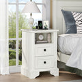 Washed White Nightstand With 2 Drawers Shelf Us Power Outlet