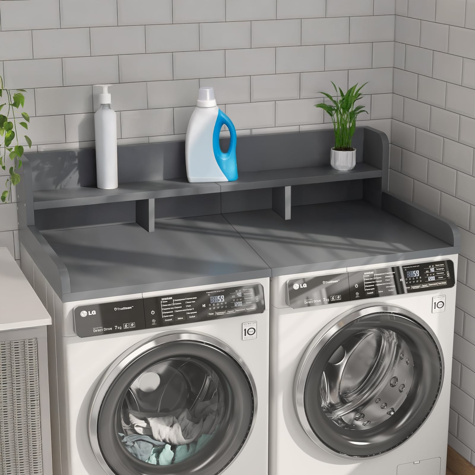 Washer Dryer Countertop With Non Slip Pads Laundry Wood Shelf Topper With Edge For Washer And Dryer Laundry Hamper Counter