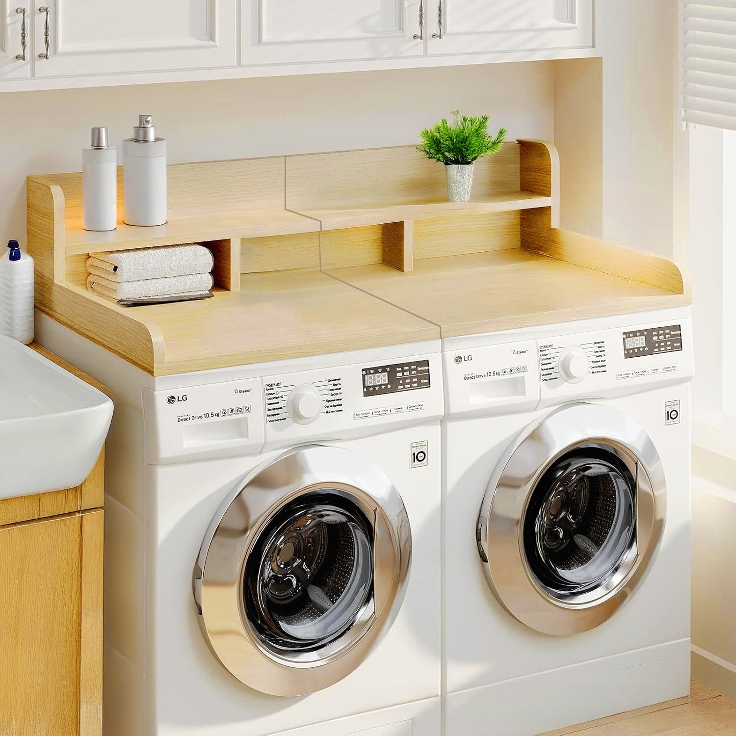 Washer Dryer Countertop With Non Slip Pads Laundry Wood Shelf Topper With Edge For Washer And Dryer Laundry Hamper Counter