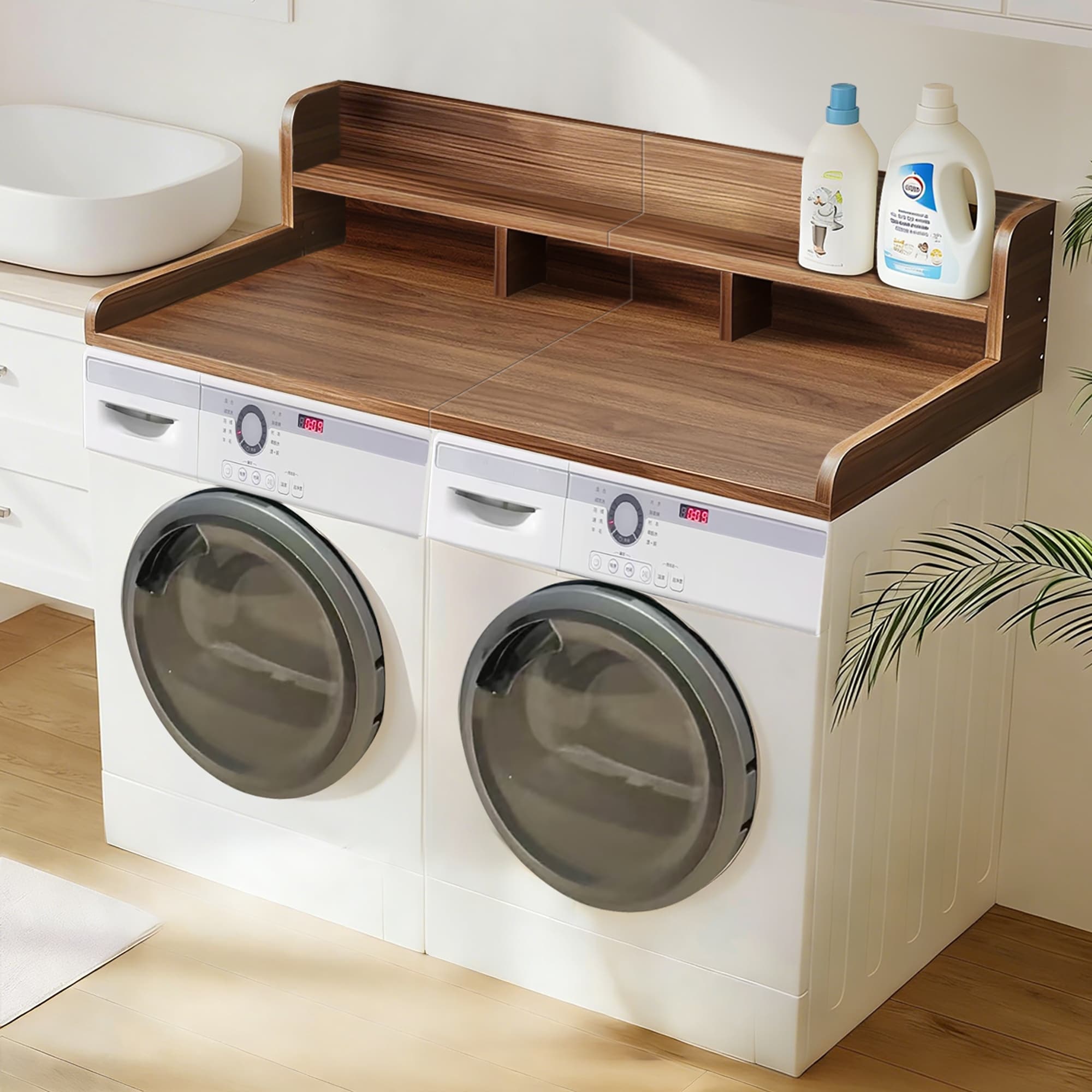 Washer Dryer Countertop With Non Slip Pads Laundry Wood Shelf Topper With Edge For Washer And Dryer Laundry Hamper Counter