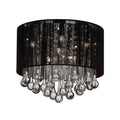 Water Drop Collection Chrome Finished Stainless Steel 6 Light Flush Mount Fixture With Black Shade