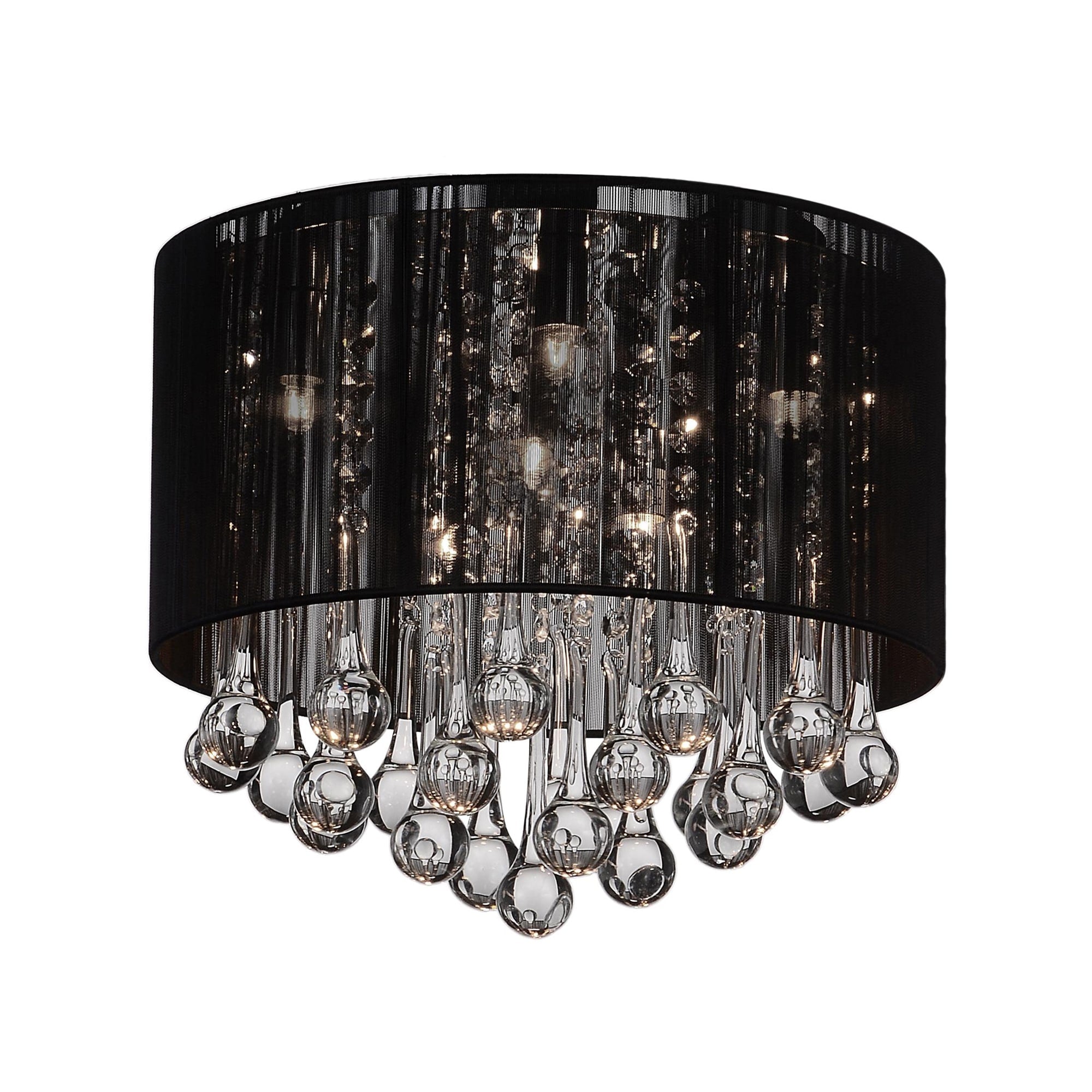 Water Drop Collection Chrome Finished Stainless Steel 6 Light Flush Mount Fixture With Black Shade
