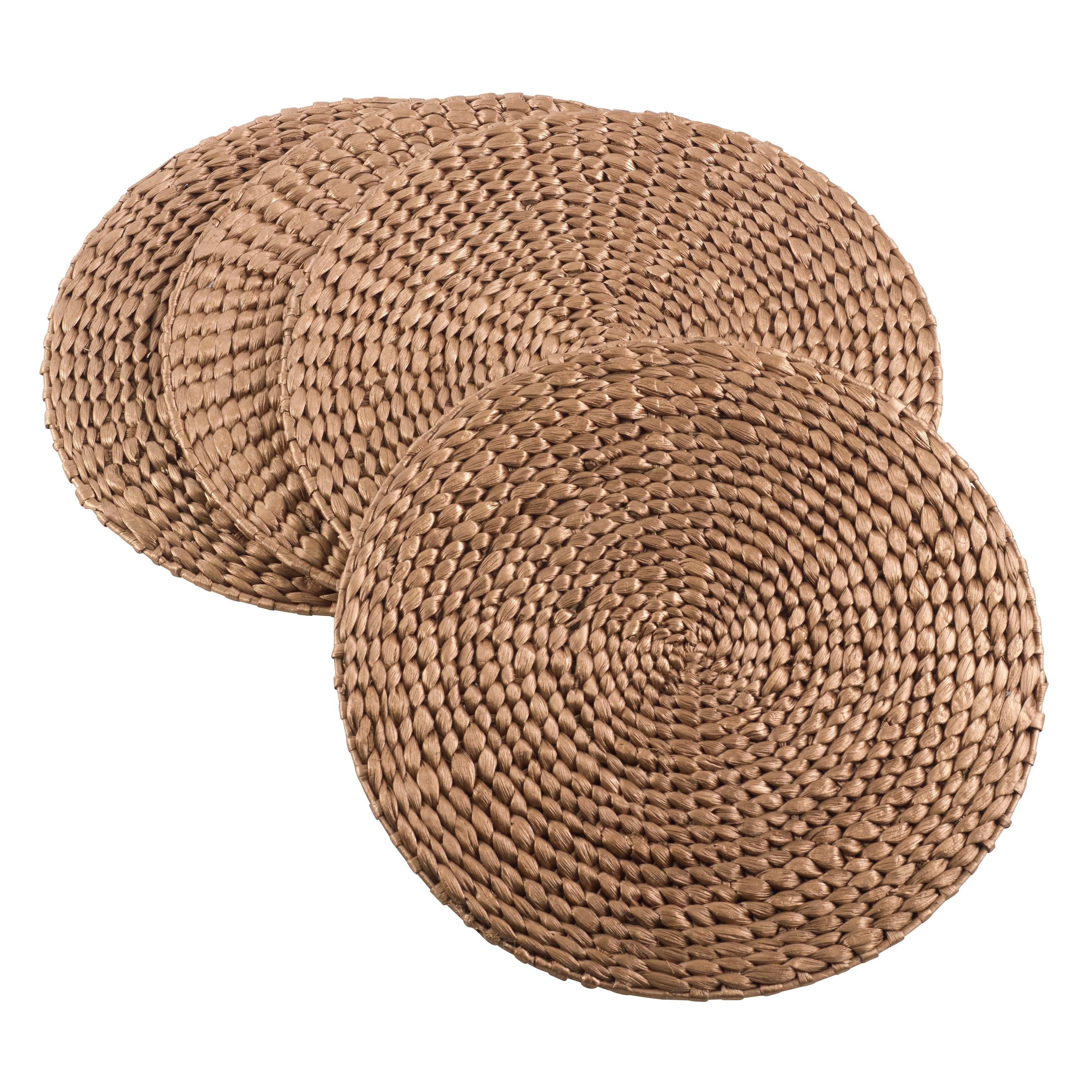 Natural Water Hyacinth Decorative Round Hand Woven Rattan Placemat Set Of 4