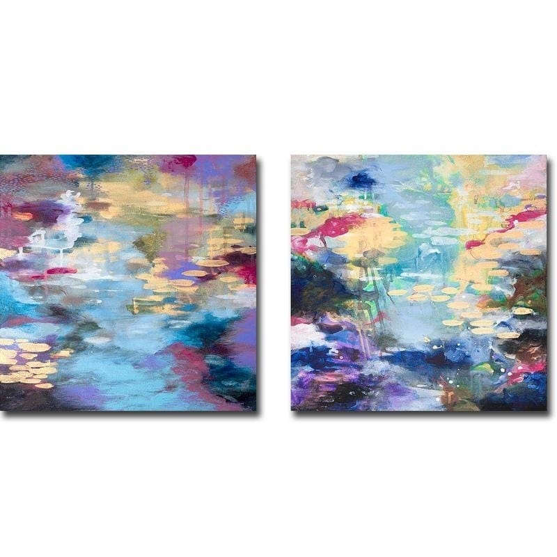 Water Mirror 1 2 By Helen Wells 2 Pc Gallery Wrapped Canvas Giclee Art Set 18 In X 18 In Each Canvas In Set