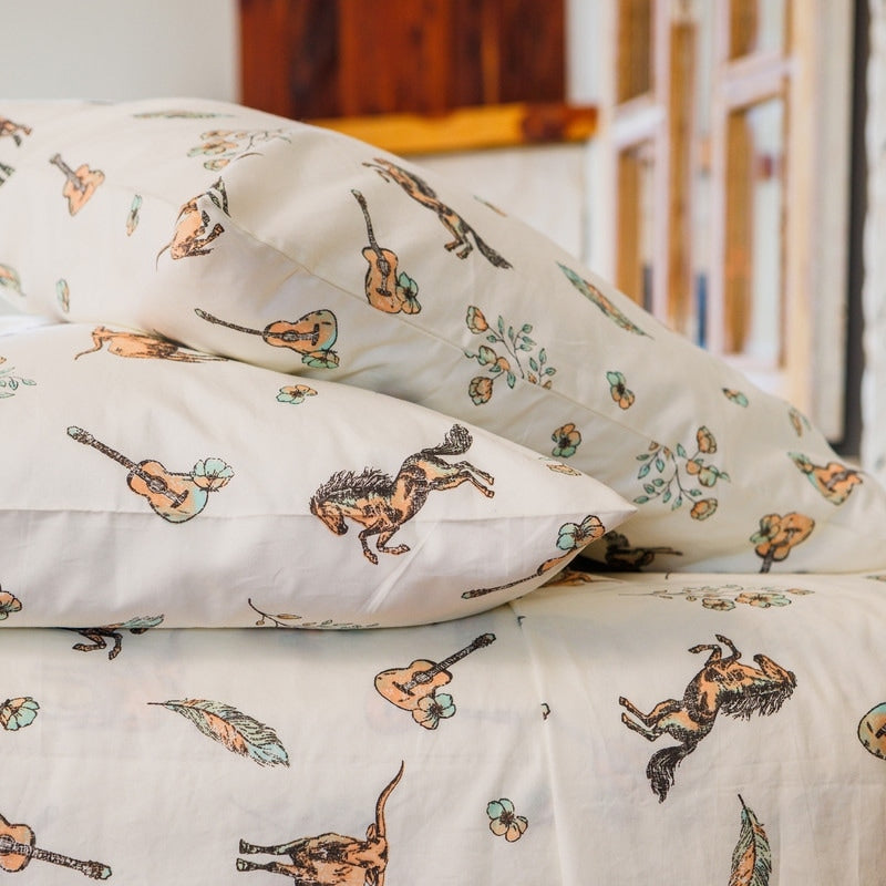 Watercolor Cowgirls Cool Crisp Cotton Percale Sheet Set By Junk Gypsy