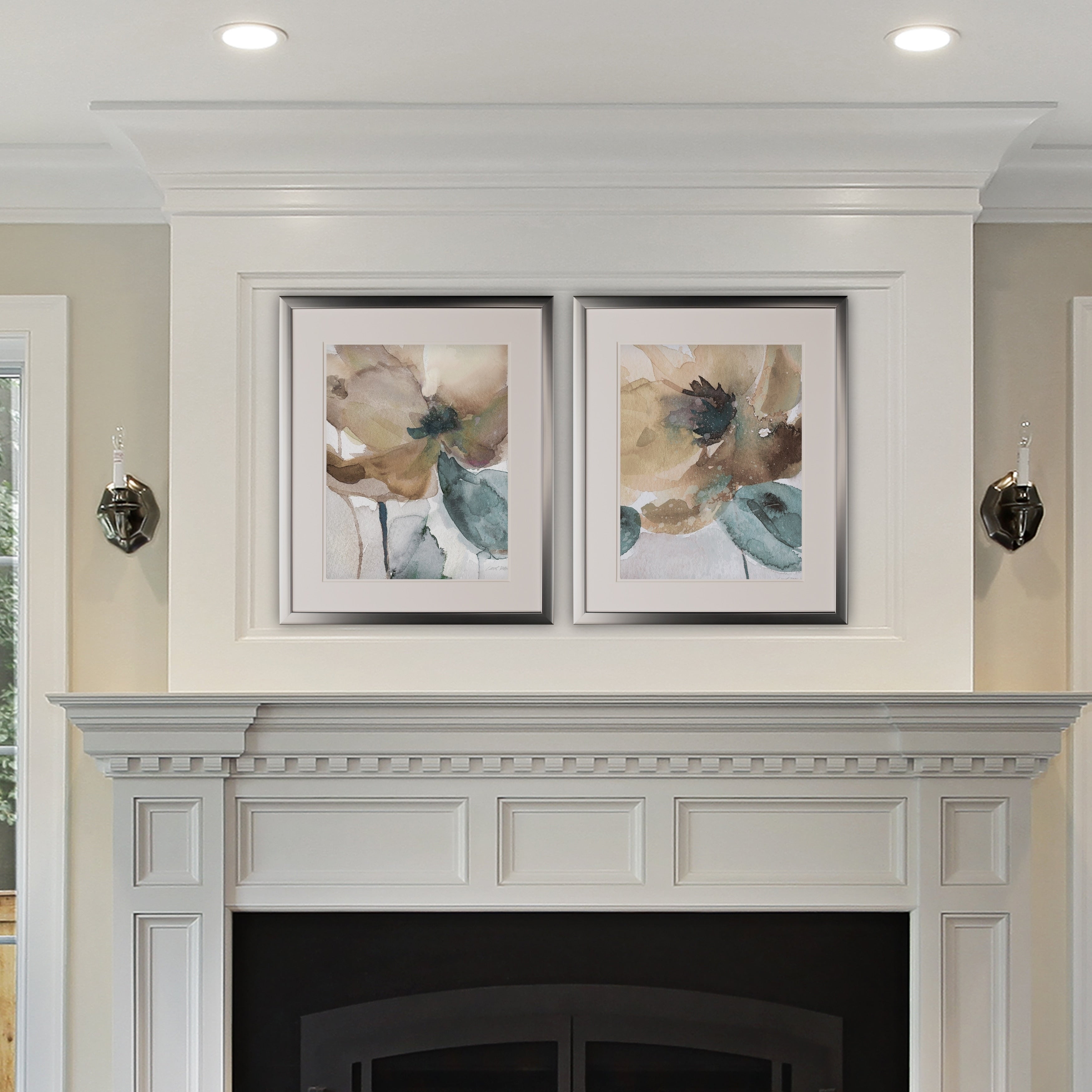Watercolor Poppy 2 Piece Set Silver Frame
