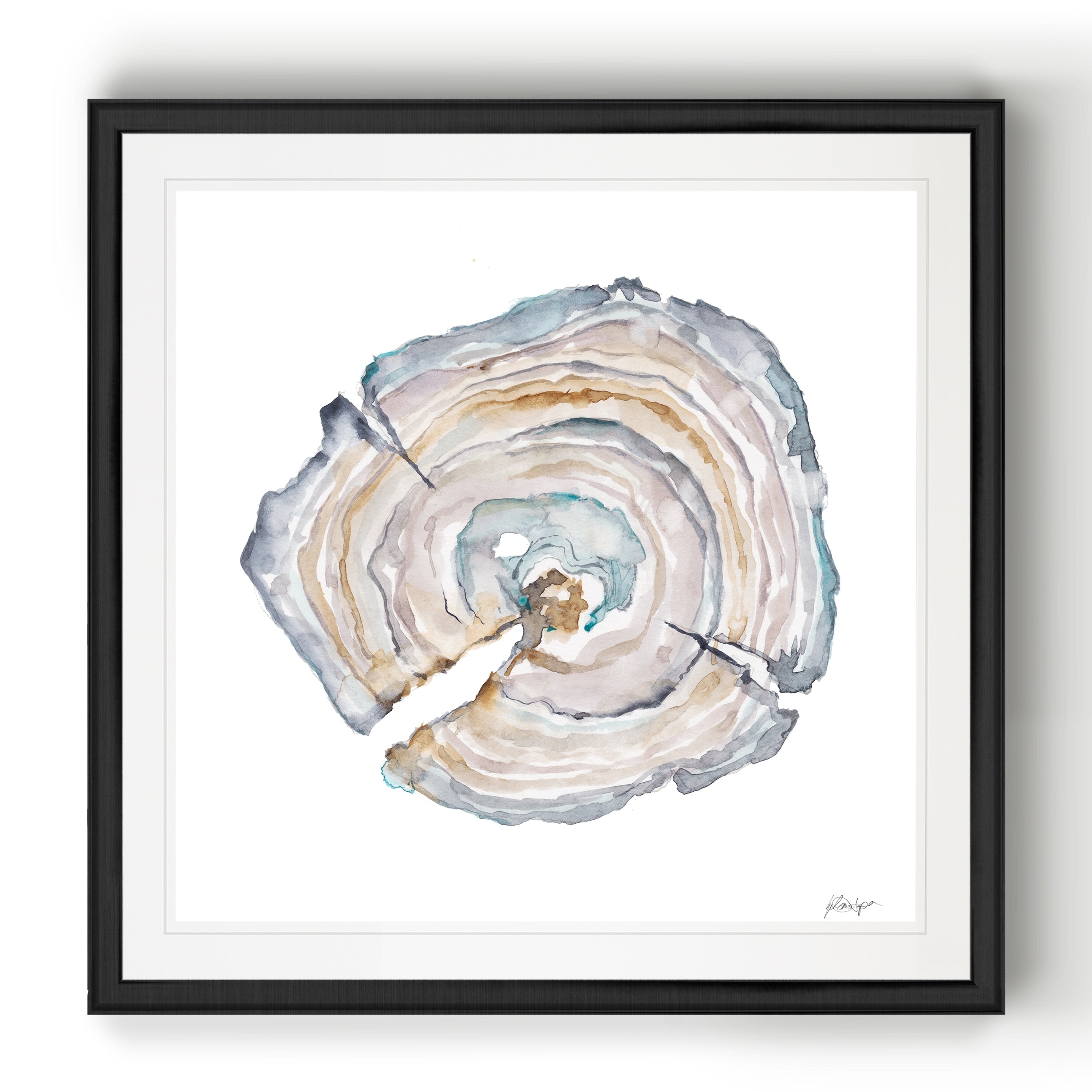 Watercolor Tree Ring I Black Framed Print